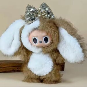 Adorable Brown and White Plush Bunny costume for doll
